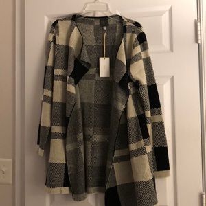 Black and Cream Plaid Cardigan